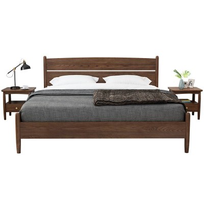 2020 New Designs Elegant Royal Modern Smart Home Furniture High Quality Walnut Solid Wood Double Bed