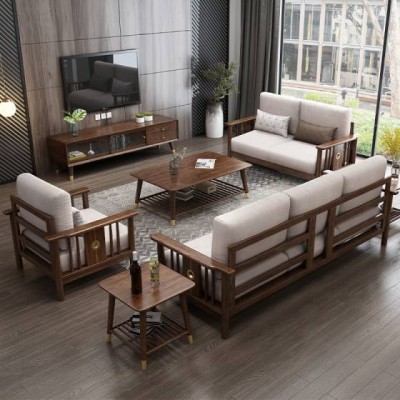 European Style Corner Fabric Wooden Sofa Solid Wood Based Frame Living Room Set Comfortable Soft Nordic Style High Quality New